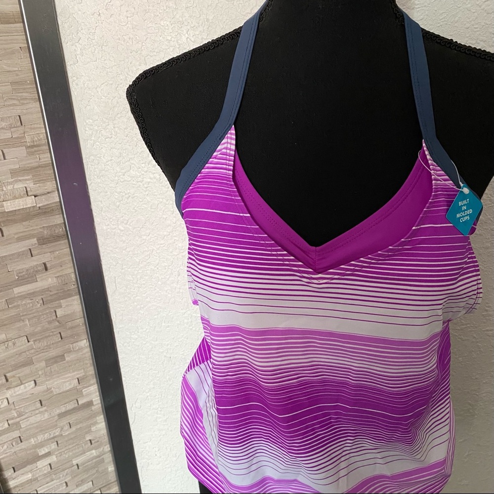 FREE COUNTRY BERRY/SLATE COLOR TANKINI TOP SWIMSUIT SIZE S
